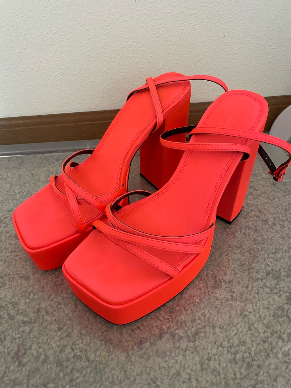 ASOS Design Neon Coral Platform Chunky Heels US 9 or UK 7